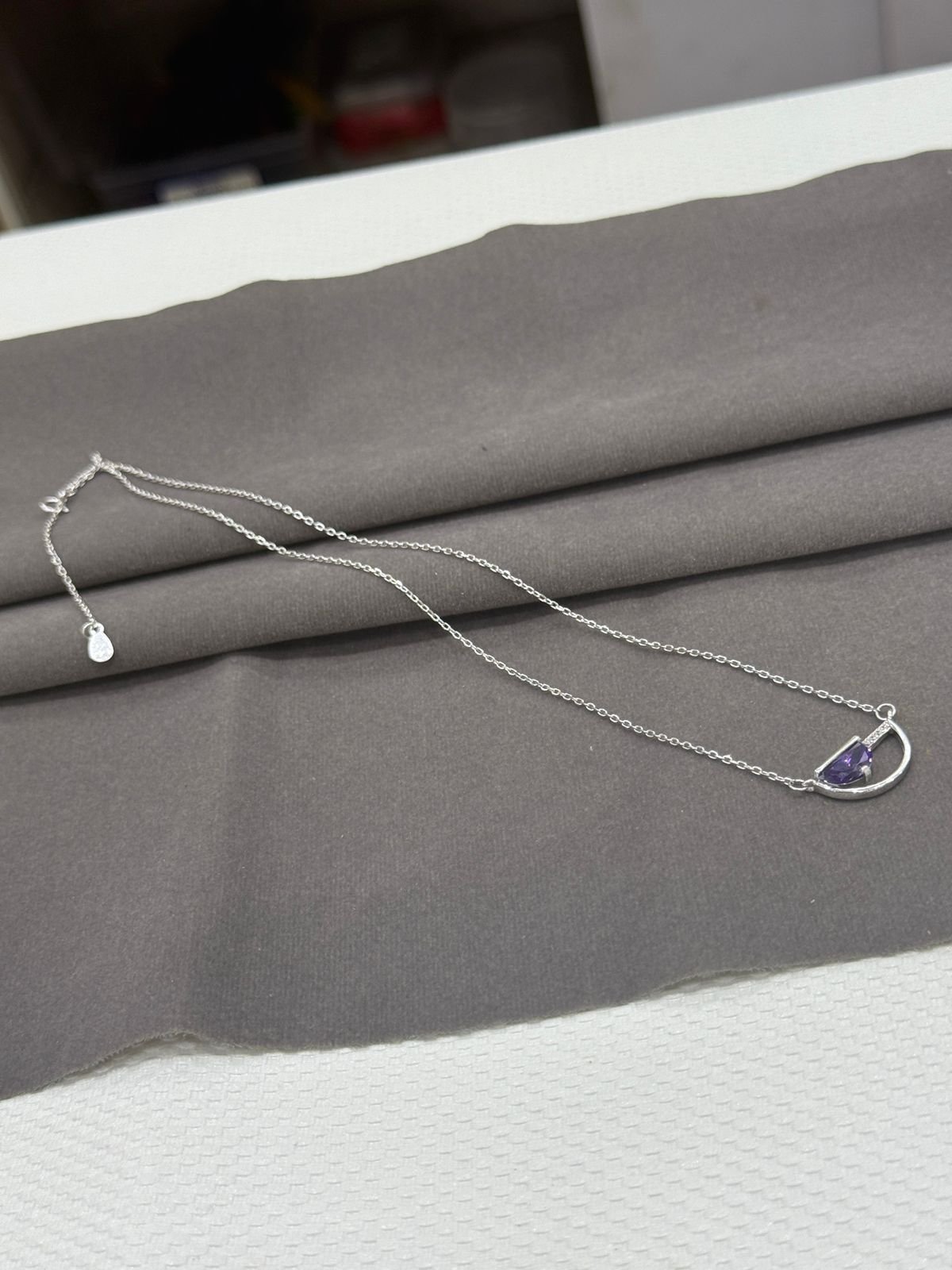 92.5 Silver  Contemporary Amethyst  Stone Minimalist Chain